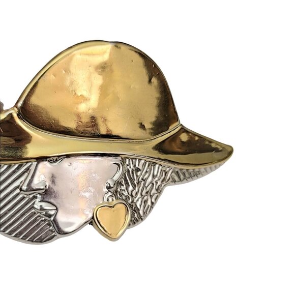 Sterling Silver 925 Gold Vermeil Lady In Hat Hollow Statement Brooch - Picture 2 of 11